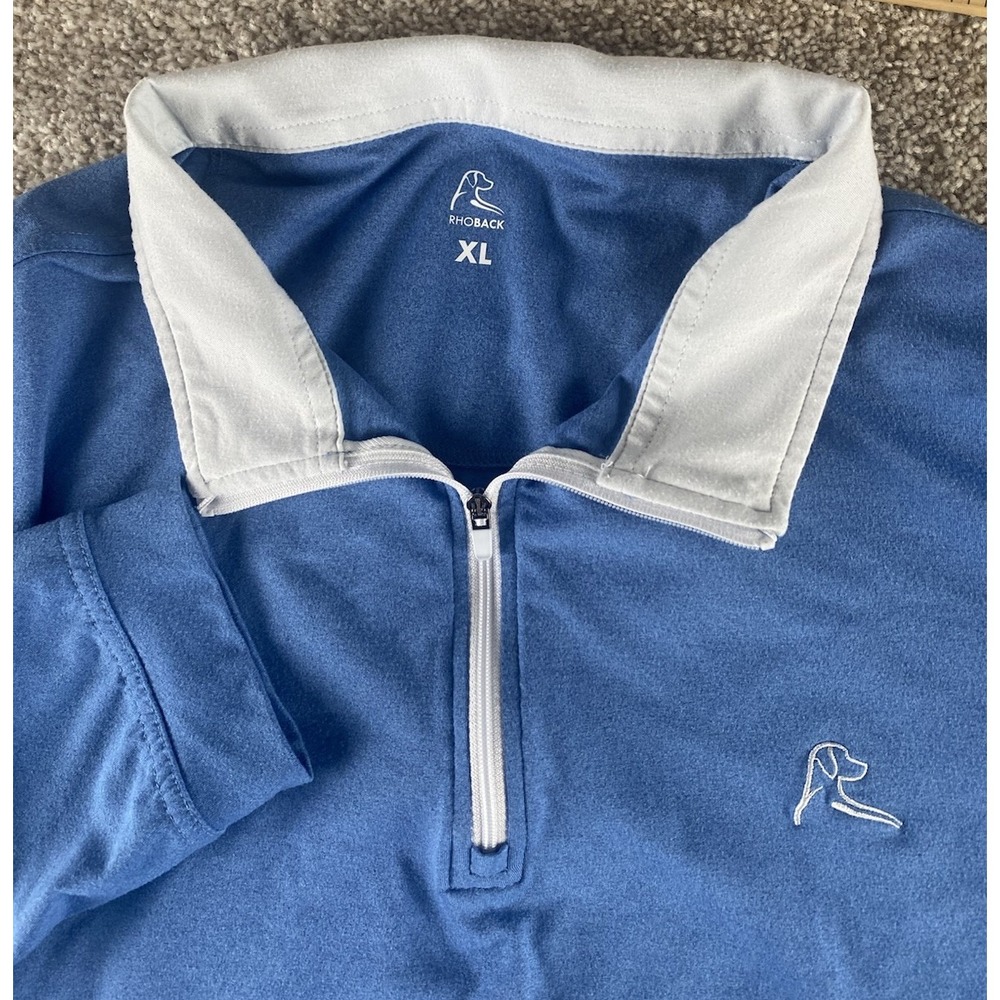 Rhoback Solid Blue 1/4 Zip Poly/Nylon/Spandex Dog Logo Men XL Golf Preppy Read